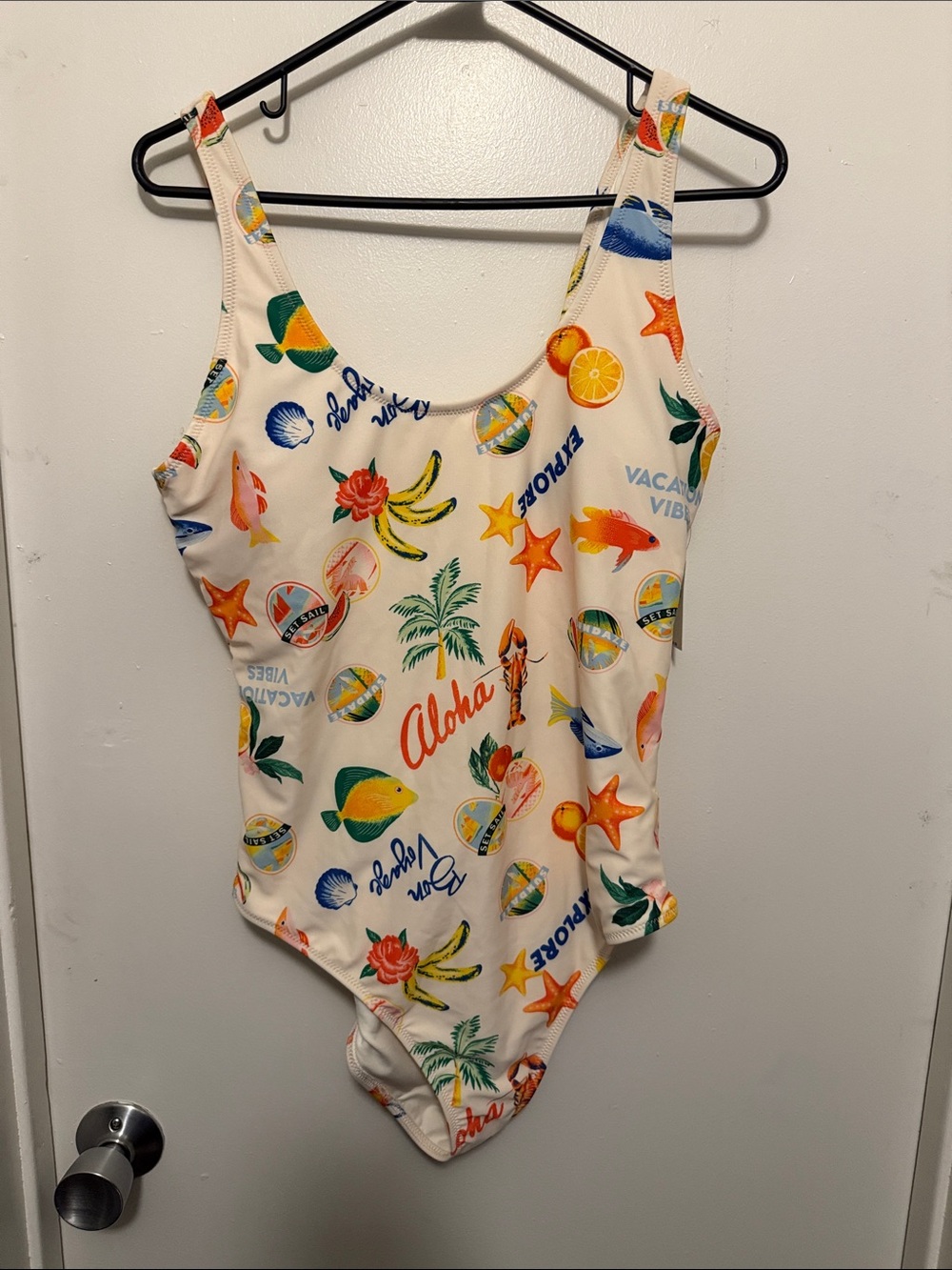Women’s Aloha Tropical Print One-Piece Swimsuit - Cream with Multicolor Prints